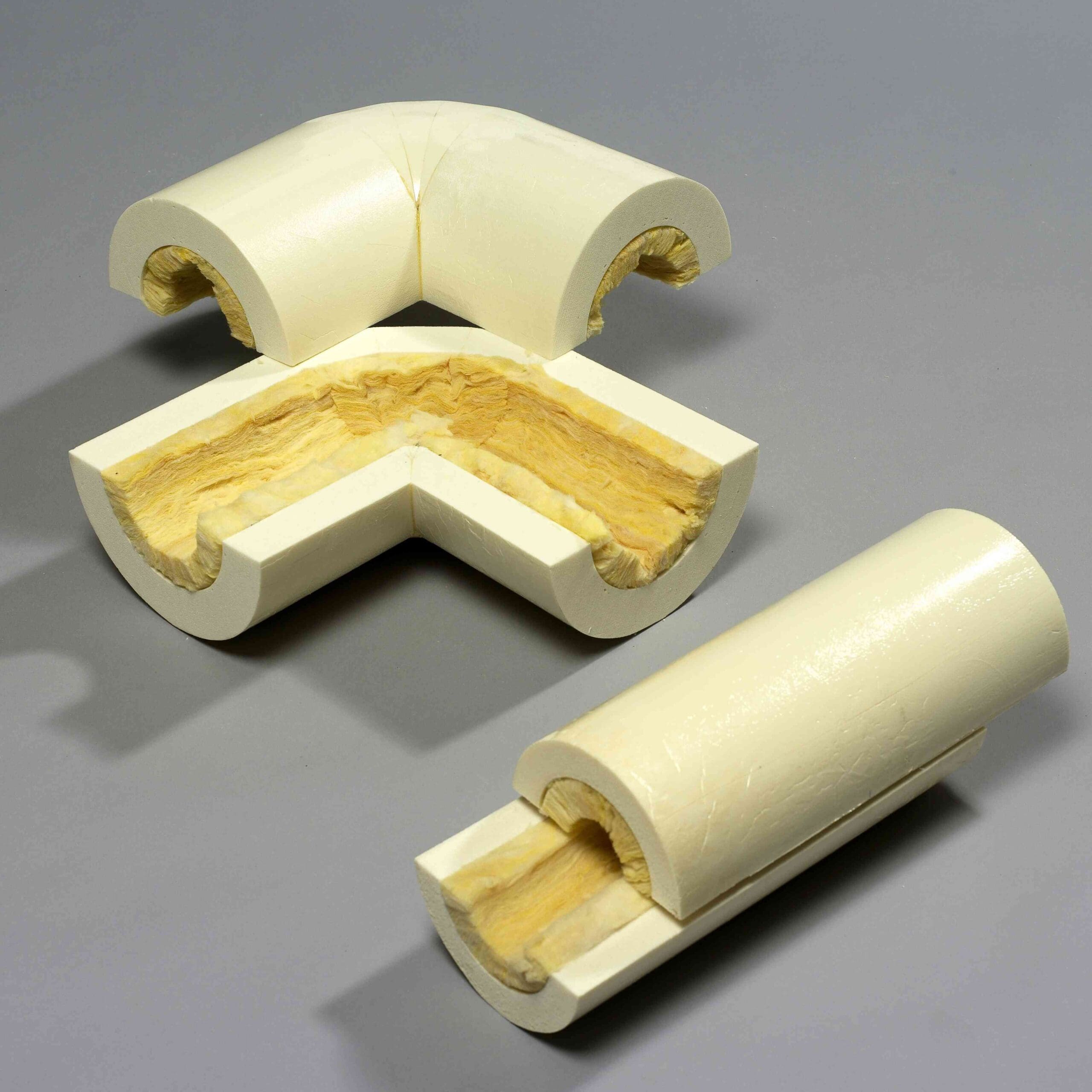 Dan-isoMOLD technical pipe insulation in PUR with wool - a bend and a straight insulation solution